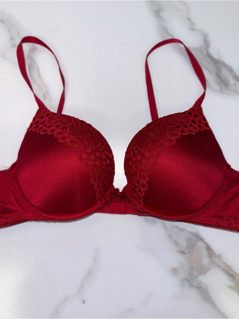 Aerie (36B) Brooke Red Bra with Lace Detail